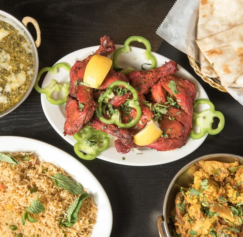 Tandoori chicken platter with naan and rice at Tamarind Regina South near Southland Mall, Regina, SK